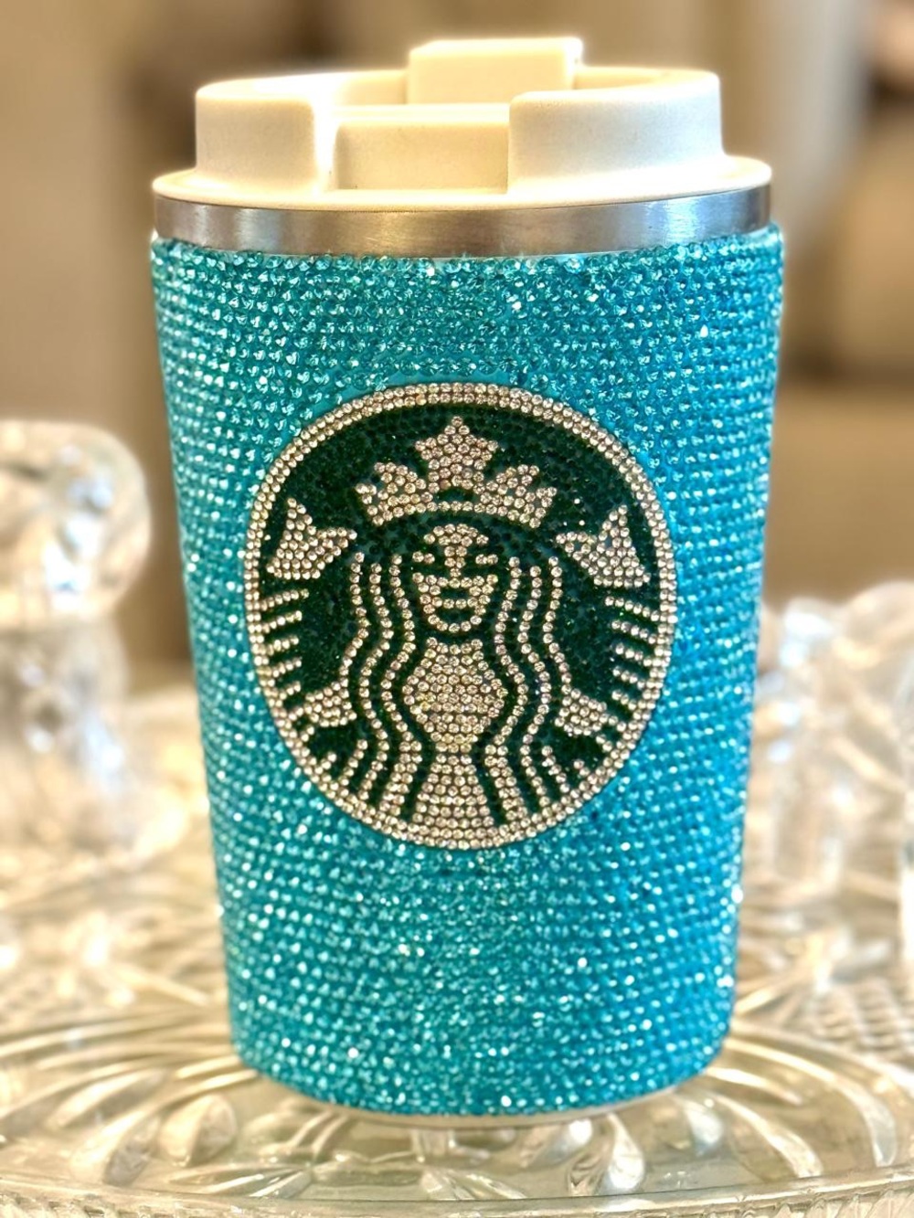Beautiful Turquoise Rhinestone encrusted Temperature Resistant Mug